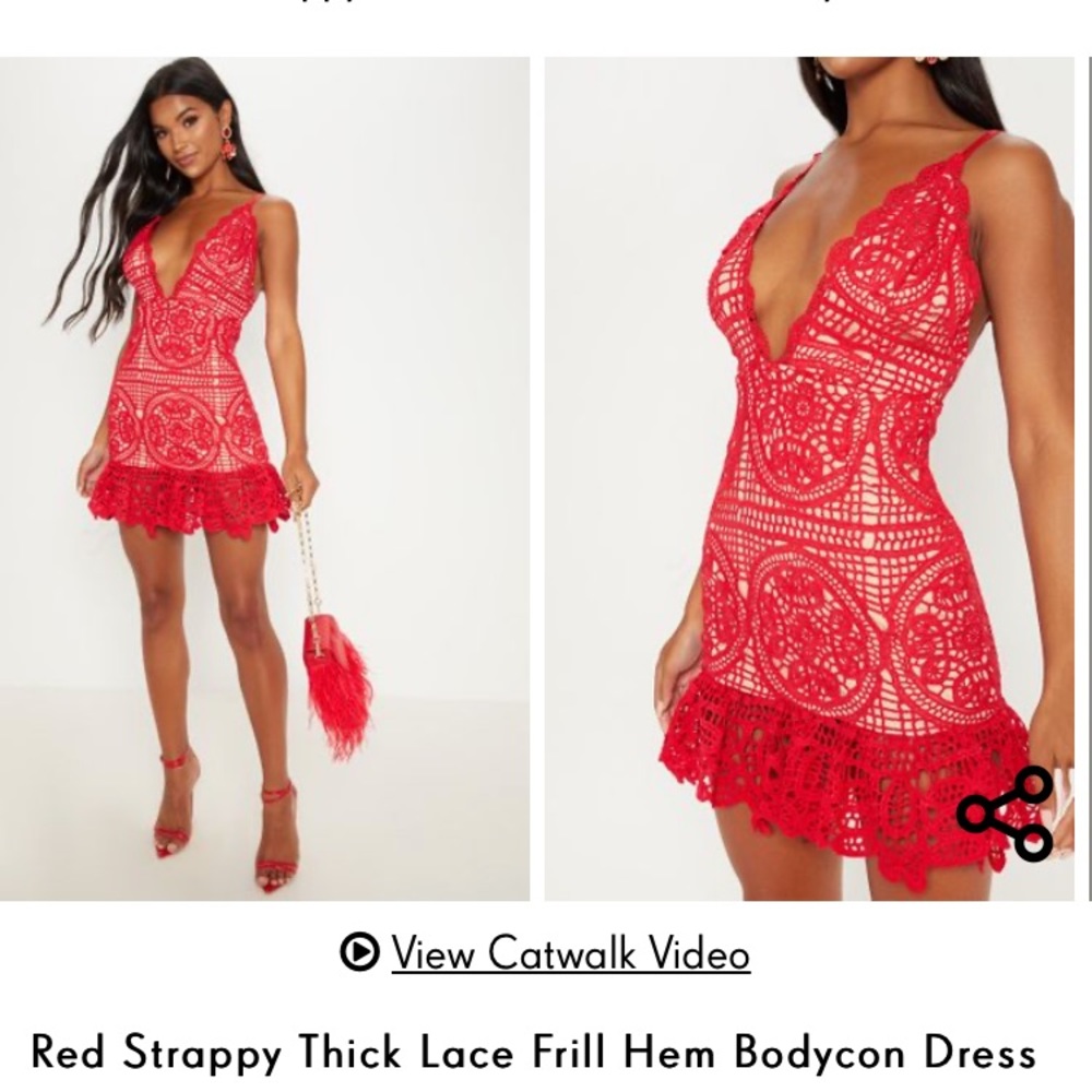 PRETTY LITTLE THING Red Strappy Lace Dress NWT
